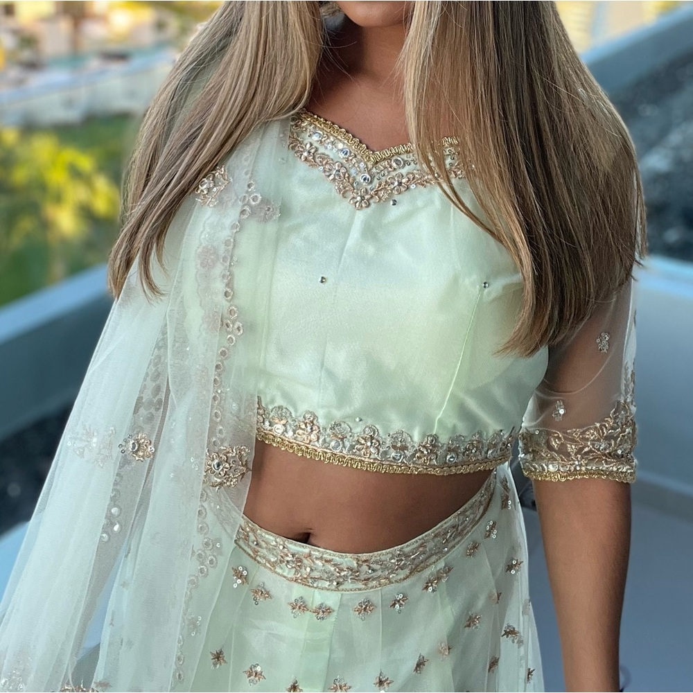Light Mint and Gold Lehenga - Small